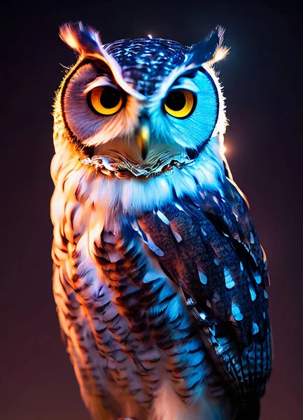 Owl in night time background.3d illustration