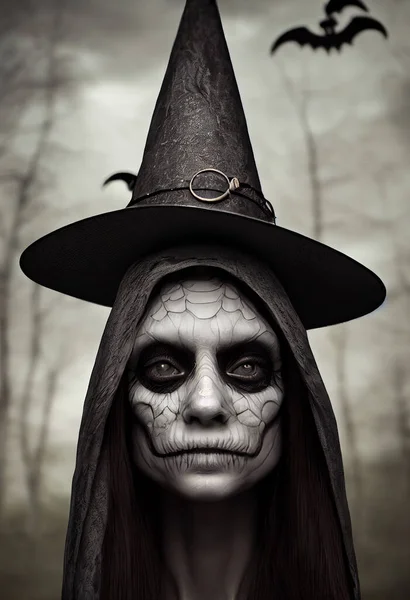 portrait of spooky dark witch. 3d illustration