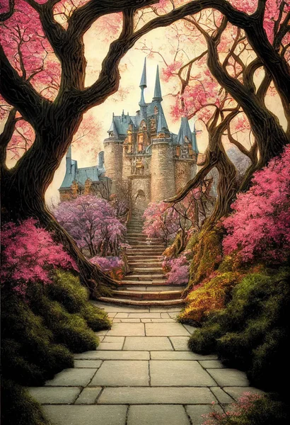 stunning pathway to castle fantasy scenery 3d illustration art