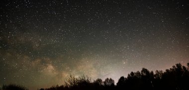 Gece gökyüzünde güzel, parlak bir Samanyolu Galaksisi. Astronomik arkaplan.