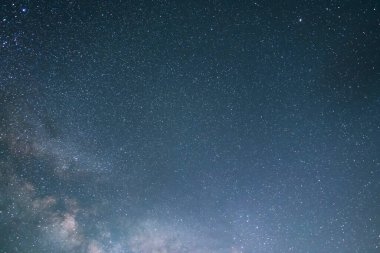 Gece gökyüzünde güzel, parlak bir Samanyolu Galaksisi. Astronomik arkaplan.