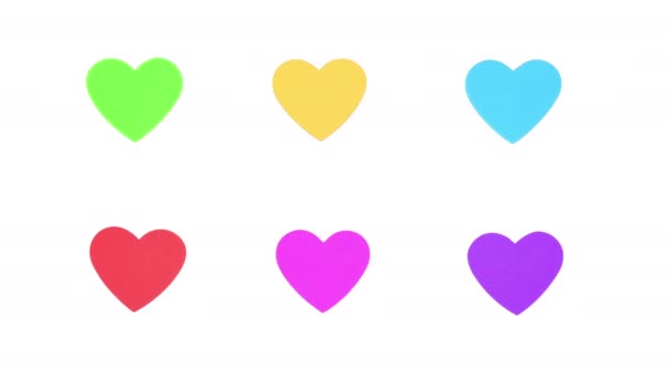 Stop Motion Colorful Hearts Changing Color White Background — Stock Video