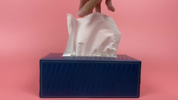 Slow Motion Person Hand Pull Out Piece Tissue Tissue Paper — Stock Video