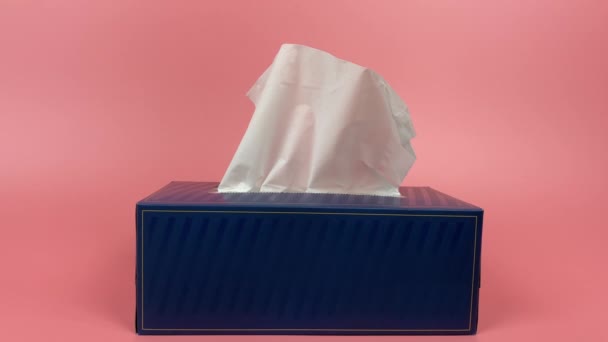 Slow Motion Person Hand Pull Out Piece Tissue Tissue Paper — Video