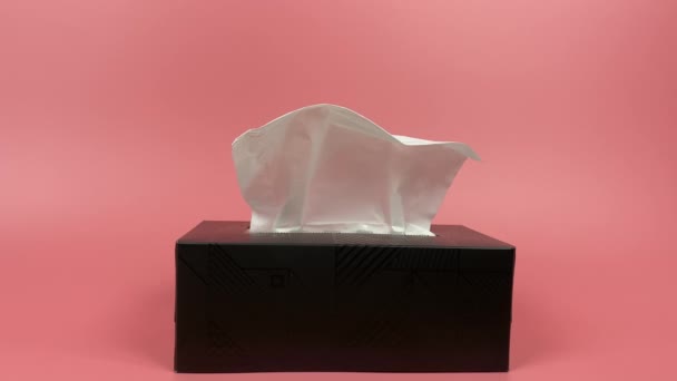 Slow Motion Person Hand Pull Out Piece Tissue Tissue Paper — Αρχείο Βίντεο