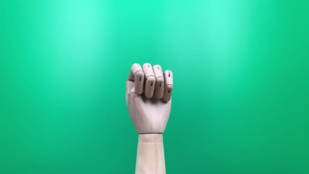 Wooden Hand Green Background — Vídeo de stock