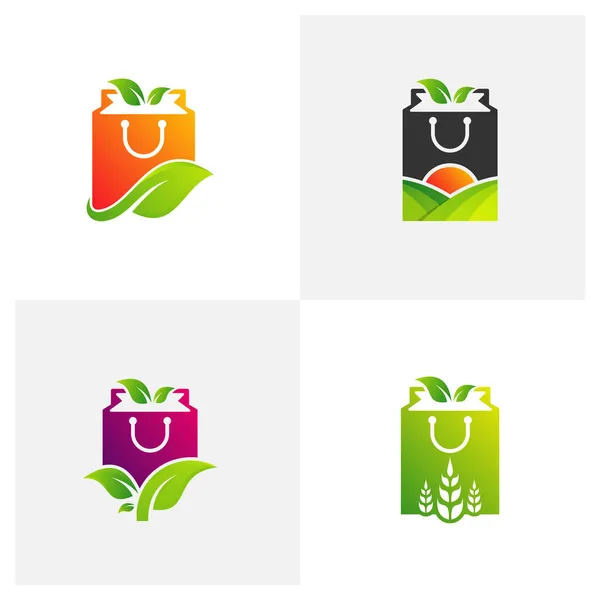 集自然商店标志设计向量模板 农场标志概念 — 图库矢量图片