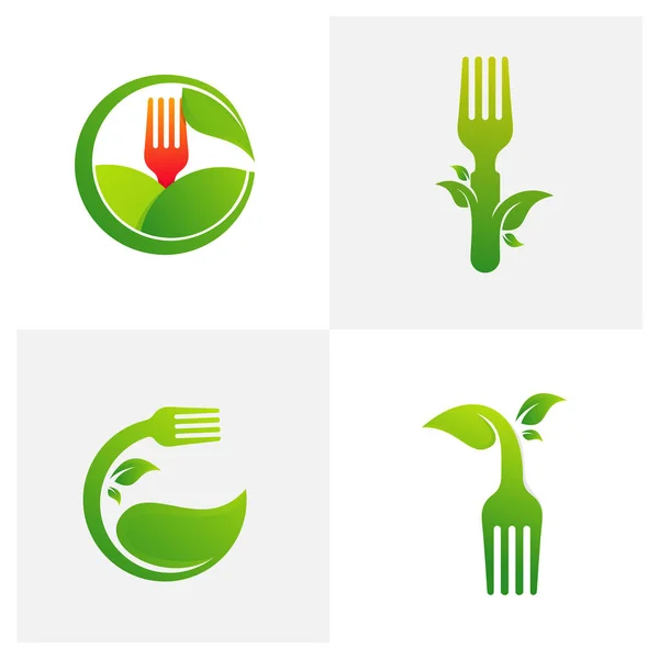 一组食物叶子标识设计向量模板 农场标志概念 — 图库矢量图片