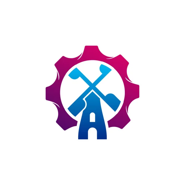 Vites Windmill Logo Tasarım Vektör Şablonu Yaratıcı Yel Değirmeni Logosu — Stok Vektör