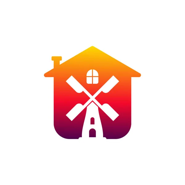Σπίτι Windmill Λογότυπο Σχεδιασμό Διάνυσμα Πρότυπο Δημιουργία Λογότυπου Ανεμόμυλου — Διανυσματικό Αρχείο