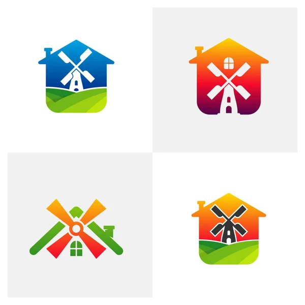 House Windmill Logo Tasarım Vektör Şablonu Yaratıcı Yel Değirmeni Logosu — Stok Vektör