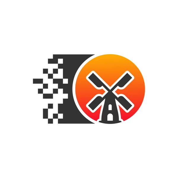 Pixel Windmühle Logo Design Vektorvorlage Kreatives Konzept Für Das Windmühlen — Stockvektor