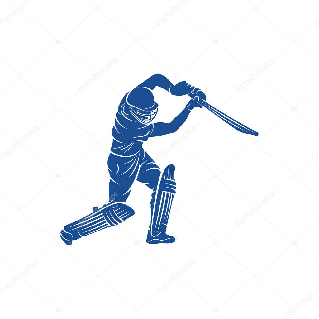 Cricket player logo design vector. Icon Symbol. Template Illustration