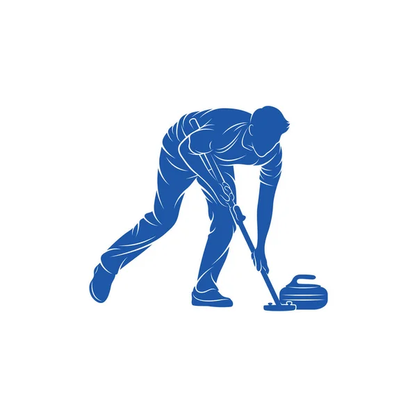 Curling Player Logo Design Vector Icon Symbol Template Illustration — 스톡 벡터