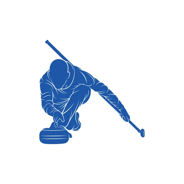 Curling Player Logo Ontwerp Vector Ikoon Symbool Template Illustratie — Stockvector