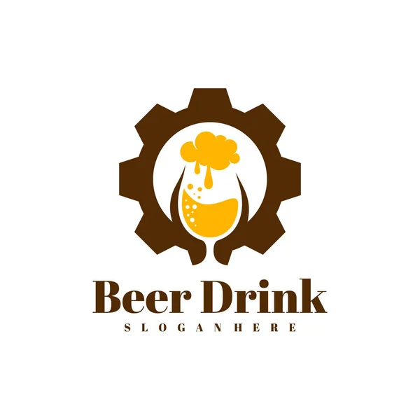 Bevanda Birra Con Gear Logo Design Vector Creative Beer Drink — Vettoriale Stock