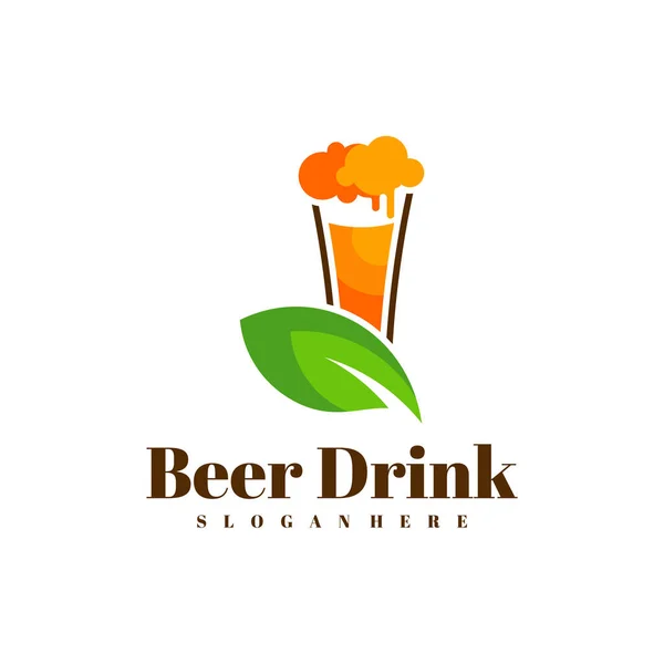 Boisson Bière Avec Vecteur Conception Logo Leaf Dessin Logo Creative — Image vectorielle