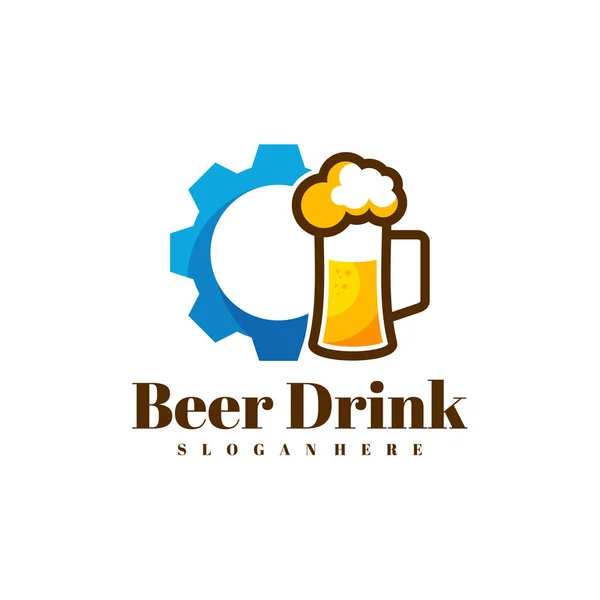 Bier Drank Met Gear Logo Design Vector Creatief Bier Drank — Stockvector