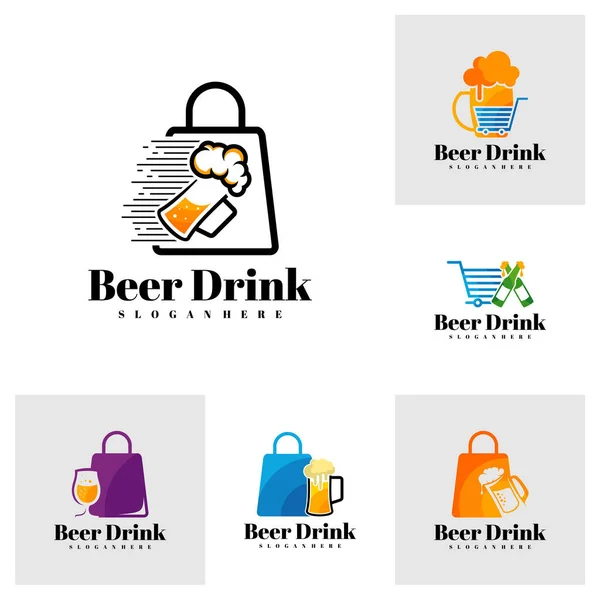 Set Von Bier Shop Logo Design Vektor Kreative Bier Getränk — Stockvektor