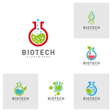 Biyolojik laboratuar logo şablonu, molekül, DNA, Atom, Tıbbi veya Bilimsel Logo Tasarım Vektörü