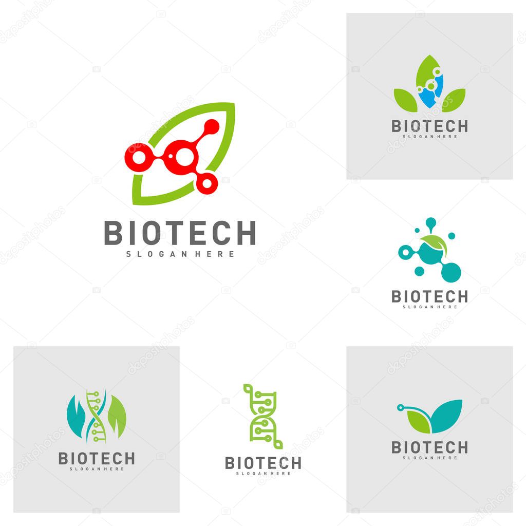 Set of Bio tech Leaf logo template, Molecule, DNA, Atom, Medical or Science Logo Design Vector