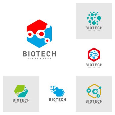 Biyolojik teknoloji, molekül, DNA, Atom, Tıbbi veya Bilimsel Logo Tasarım Vektörü