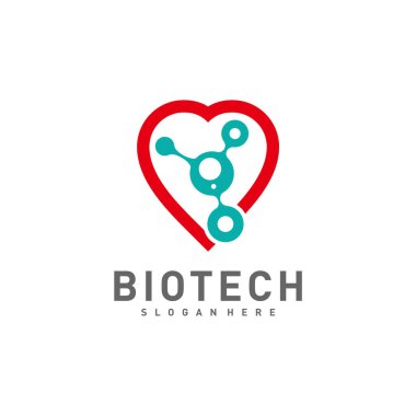 Love Bio teknoloji logo şablonu, Molekül, DNA, Atom, Tıbbi veya Bilimsel Logo Tasarım Vektörü