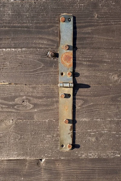 Close Old Hinge Screwed Wooden Wall — 스톡 사진