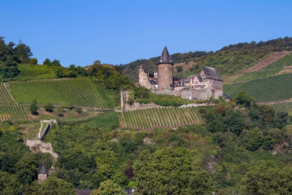 Paisagem Castelo Stahleck Meio Rio Reno Perto Bacharach Alemanha — Fotografia de Stock