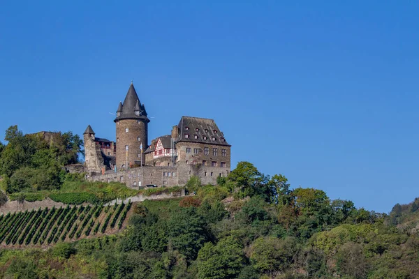 Paisagem Castelo Stahleck Meio Rio Reno Perto Bacharach Alemanha — Fotografia de Stock