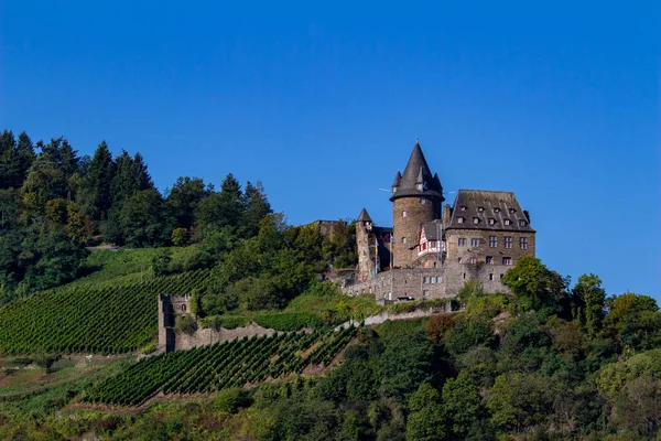 Stahleck Castle Maisema Keskellä Reiniä Lähellä Bacharachia Saksa — kuvapankkivalokuva