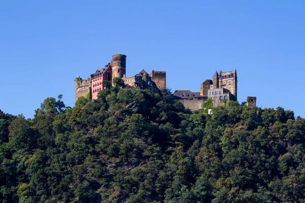 Paisagem Castelo Schoenburg Meio Rio Reno Perto Oberwesel Alemanha — Fotografia de Stock