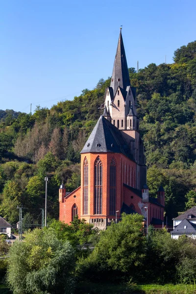 Liebfrauenkirche Our Lady Kilisesi Almanya Nın Oberwesel Kentindeki Ren Nehri — Stok fotoğraf