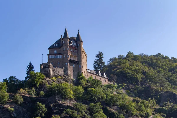 德国Sankt Goarshausen村附近莱茵河中上游的Katz城堡景观 — 图库照片