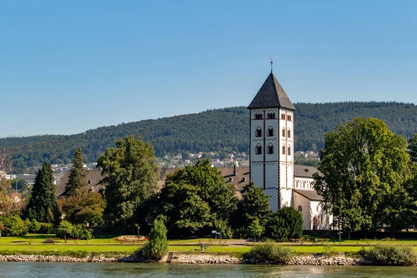 Widok Krajobraz Johanniskirche Wzdłuż Górnej Rzeki Środkowego Renu Lahnstein — Zdjęcie stockowe