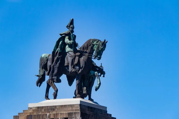 Jeździecki Posąg Williama Pierwszego Wzdłuż Górnej Rzeki Środkowego Renu Koblencji — Zdjęcie stockowe