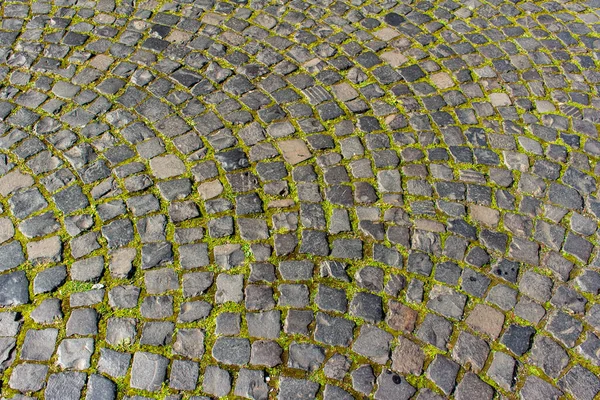 Vollrahmen Textur Hintergrund Einer Grauen Farbe Europäischen Kopfsteinpflaster Begehbare Oberfläche — Stockfoto