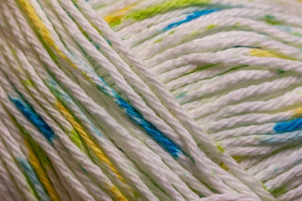 Defocused Macro View Small Skein White Blue Green Cotton Yarn — Stock Photo, Image