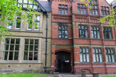 Close up view of the beautiful brick and stone architecture of buildings in the city of York, Yorkshire, England