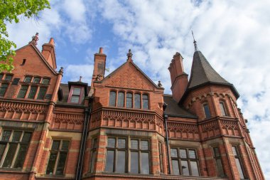 Close up view of beautiful old brick and stone building architecture in York, England