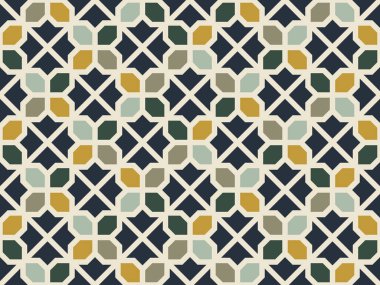 Kare ve sekizgen geometrik desenler. Kusursuz soyut bir arkaplan. Retro ses tonları. Yayın için doku tasarımı, tekstil, fayans, kapak, poster, arkaplan, pankart, duvar. Vektör illüstrasyonu.