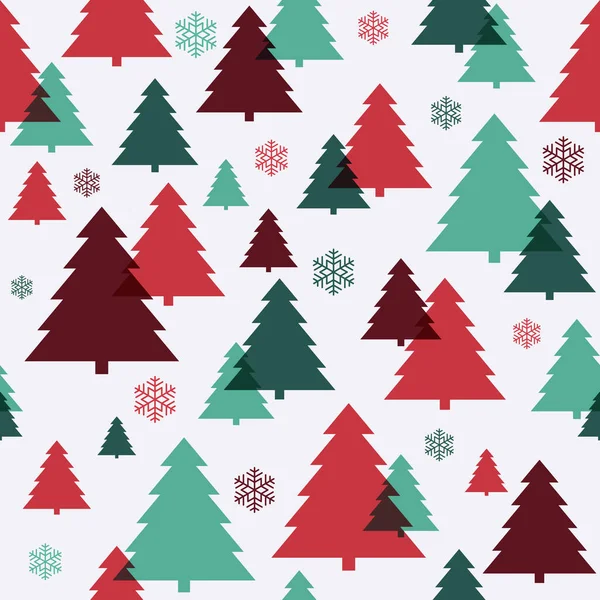 Gröna Röda Och Snöflingande Julgransmönster Sömlös Abstrakt Vit Bakgrund Texturdesign — Stock vektor