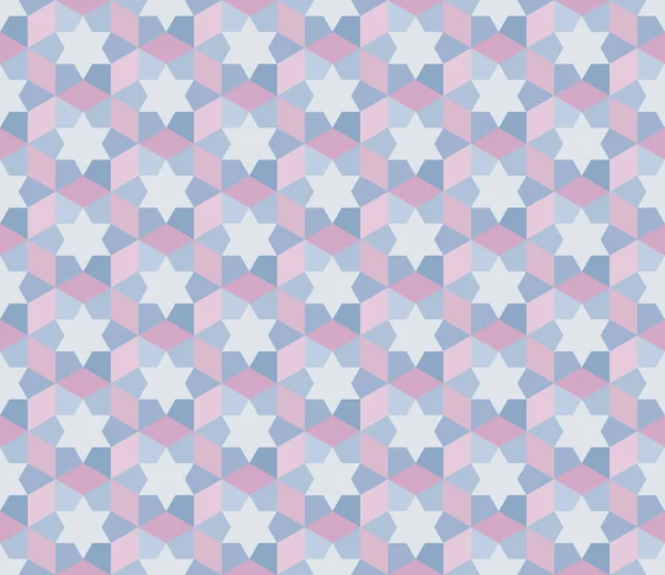 シームレスなジグザグ抽象的な背景パターン 青色の6点星 六角形のピンク テキスタイル タイル カバー ポスター バナー 壁のテクスチャデザイン ベクターイラスト — ストックベクタ