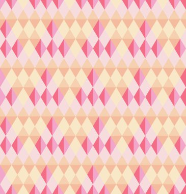 Kusursuz soyut arkaplan kalıbı. Renkli tonlar, kırmızı, pembe, turuncu, sarı. Geometrik, elmas şekilli, üçgen. Kapak, afiş, el ilanı, poster, fayans, duvar için doku tasarımı. Vektör illüstrasyonu.