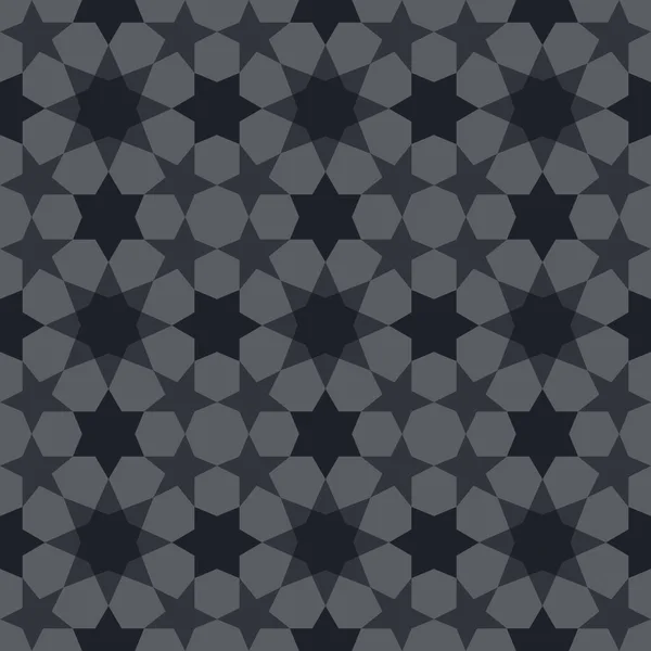 Naadloze Abstracte Geometrische Achtergrond Vijfpuntig Zespuntig Achtpuntig Sterrenpatroon Zwart Grijs — Stockvector