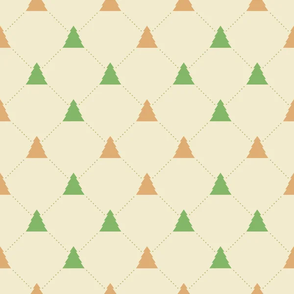 Grüne Und Orangefarbene Christbaummuster Gelber Hintergrund Nahtlose Abstrakte Geometrische Formen — Stockvektor