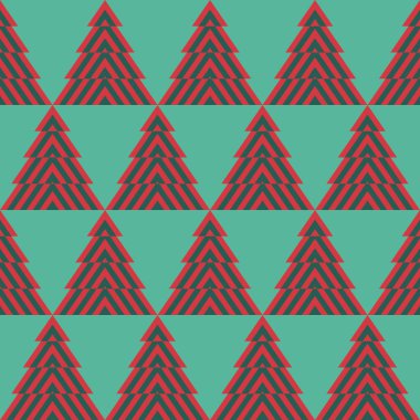 Kusursuz kırmızı ve yeşil noel ağacı deseni. Üçgen geometrik soyut arkaplan. Kumaş desenleri için doku tasarımı, tekstil, fayans, kart, kapak, poster, duvar. Vektör illüstrasyonu.