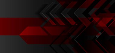High-tech abstract background banner. Black and red gradient arrowhead pattern. Design elements for template, card, cover, poster, backdrop, wall. Vector illustration.