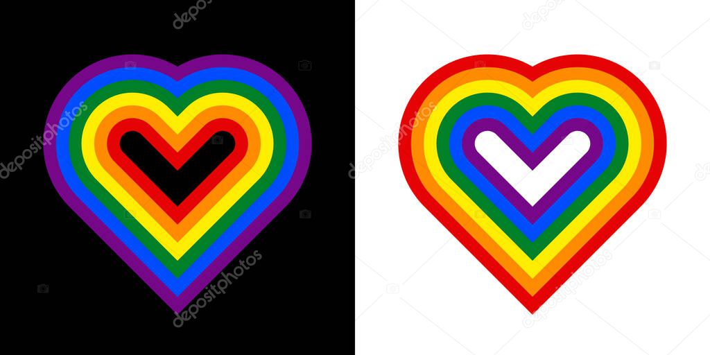 Rainbow heart-shaped striped pattern. Homosexual valentine day concept. Gay and LGBTQIA pride. Design texture for fabric, banner, poster, backdrop, wall. Vector illustration.