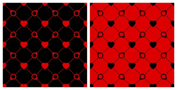 Nahtloses Hintergrundmuster Maschendrahtzaunketten Fesseln Herz Rot Schwarz Texturdesign Für Stoff — Stockvektor